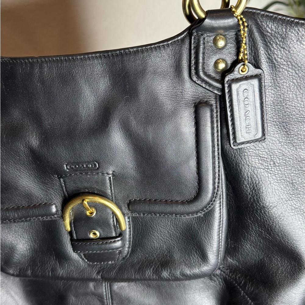 Y2K Coach Vintage‎ Black Leather Shoulder Bag Buckle Front Purse Medium Handbag - Picture 2 of 7